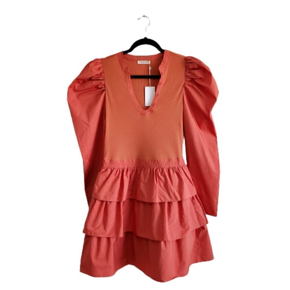 Ulla Johnson Amiri Puff Sleeve Tiered Fit & Flare Mini Dress